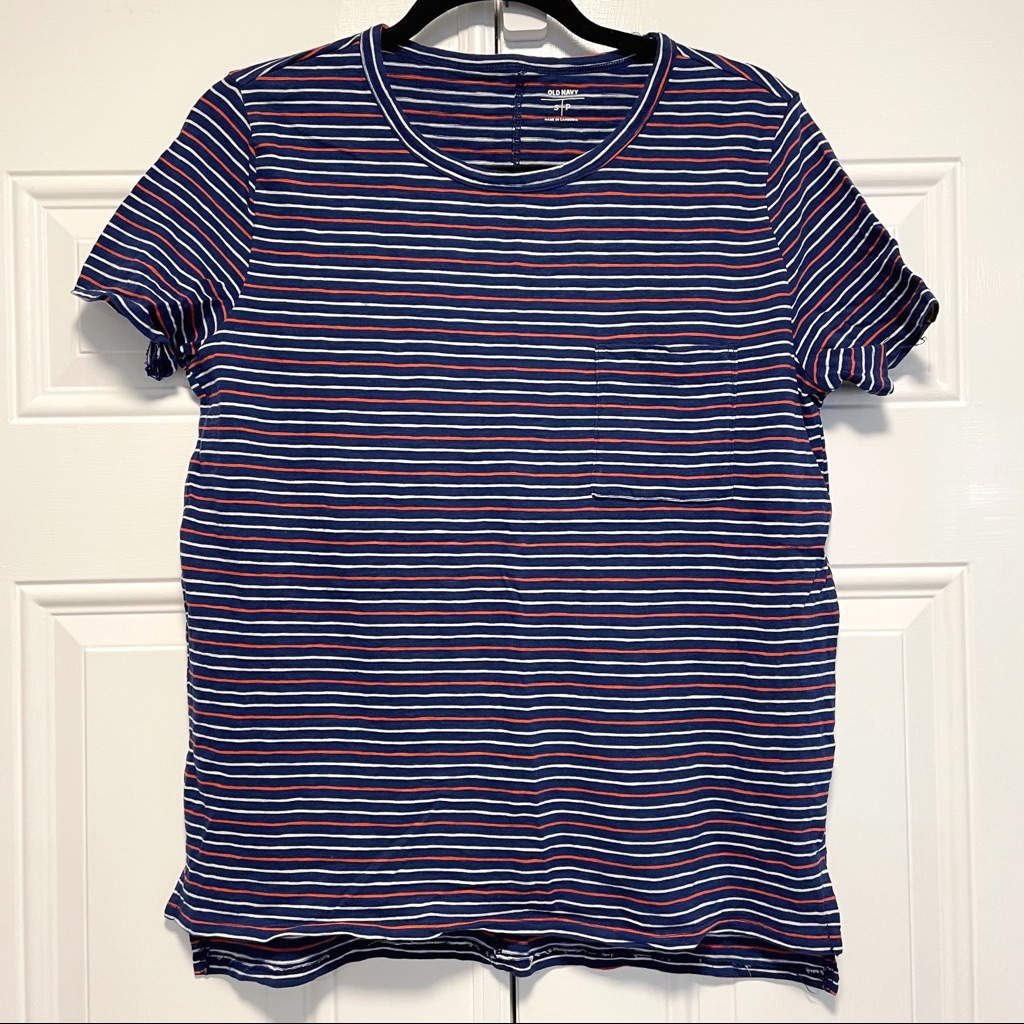 Old Navy BlueRedWhite Striped Short Sleeve Tshirt With Pocket